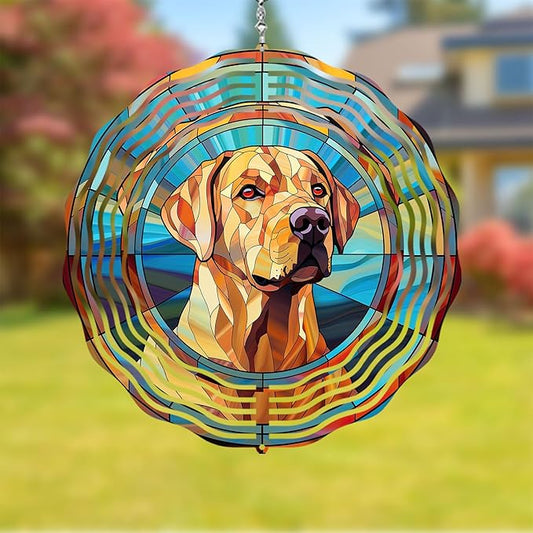 Labrador Retriever Wind Spinner Dog Memorial Gifts, Vibrant 3D Kinetic Aluminum Metal Yard Art, Loss of Dogs Sympathy Gifts, Hanging Outdoor Garden Decor, 8" Wind Sculptures for Patio, Porch (LR 8)