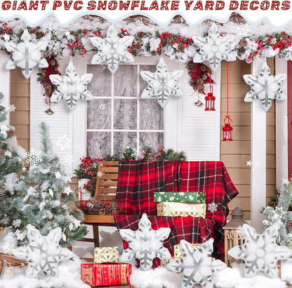 12 Pieces Winter Inflatable Snowflake Outdoor Decorations Winter Blow up Inflatable PVC Hanging Waterproof Snowball Outdoor Ornaments Decorations for Yard Garden Lawn Party Decor