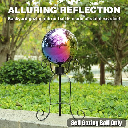 VCUTEKA Gazing Ball, 10" Stainless Steel Mirror Ball Reflective Garden Sphere, Gazing Globe for Home Garden Patio Lawn Outdoor and Indoor Decorative, 1PSC Rainbow