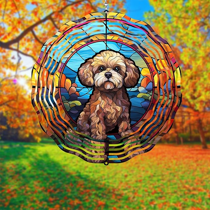 Poodle Dog Wind Spinners Outdoor Dog Memorial Gifts, 3D Metal Kinetic Hanging Garden Wind Spinner, Spinner Decor, Wind Sculptures for Outdoor & Indoor, Window, Yard Decor (Poodle 2)