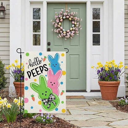 CROWNED BEAUTY Easter Garden Flag Bunny Peeps 12x18 Inch Double Sided Holiday Decoration for Outdoor Lawn Yard