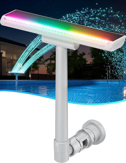 Pool Fountain with 7-Color LED Lights, Above/Inground Pool Fountain Lights with Remote Control, Adjustable Pool Sprinkler Waterfall for Cooling 6-15 Degrees