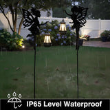Solar Fairy Garden Accessories Outdoor 1 Pair - Metal Stakes Decorative Figurines Housewarming Ornament for Patio, Lawn, Yard, Pathway - Unique Gift Ideas for Gardening Mom Grandma (Warm Lighting)