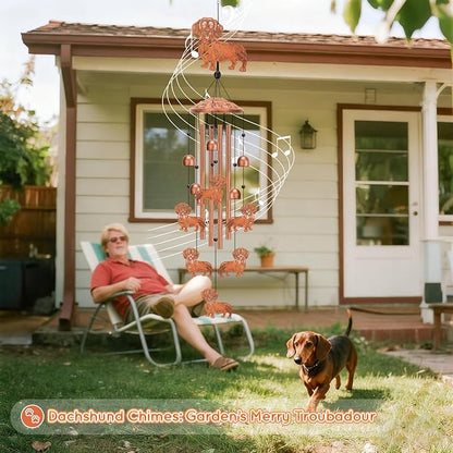 Dachshund Wind Chimes for Outside Metal Windchimes Dachshund Gifts for Women Men Garden Decor for Patio Yard Memorial for Dog Lovers