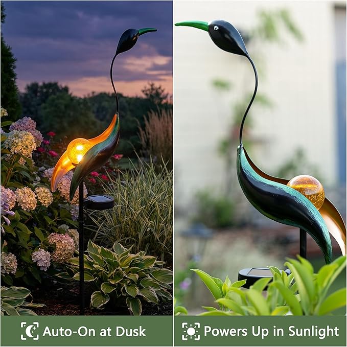 Solar Crane Garden Statue Light for Patio Yard Lawn Porch Outdoor Decorations Waterproof Metal Garden Sculpture, Solar Powered Housewarming Gifts, Mom Birthday Gifts