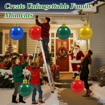 4 Pcs 16 Inch Large Inflatable Christmas Ornaments Balls for Outdoor Decoration, Big Inflatable Christmas Decoration Balls for Yards, Lawns, Porches, Gardens, Front Doors or Windows Decor