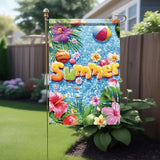 Summer Garden Flag 12x18 Inch Colorful Summer Pool Tropical Flowers Beach Ball Water Design Outdoor Yard Porch Lawn Patio for Seasonal Coastal Home Decor