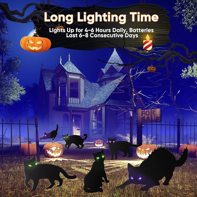 6 Pack Halloween LED Glowing Eyes Black Cat Glow in The Dark with Lights Outdoor Outside Halloween Decorations Scary Yard Signs Garden Decor Lawn for Pathway Stake Thickened Silhouette