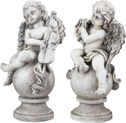 Northlight 14.75" Set of 2 Cherub Angels with Instruments Outdoor Garden Statues