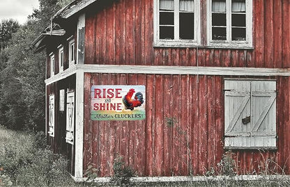 Funny Chicken Sign, Metal Chicken Coop Tin Signs, Rise and Shine Mother Cluckers, Yard Sign Garage Farm Garden Wall Decor Sign Plaque Outdoor for Home Fence 8 X 12 Inches