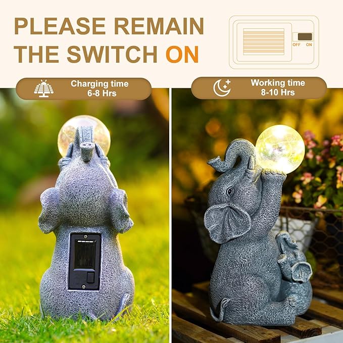 Solar Elephants Outdoor Garden Statues: Outside Decor with Lights Clearance for Yard Art Lawn Ornaments Porch Patio Balcony Home House - Birthday Gifts for Grandma Mom Women