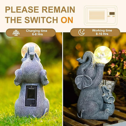 Solar Elephants Outdoor Garden Statues: Outside Decor with Lights Clearance for Yard Art Lawn Ornaments Porch Patio Balcony Home House - Birthday Gifts for Grandma Mom Women