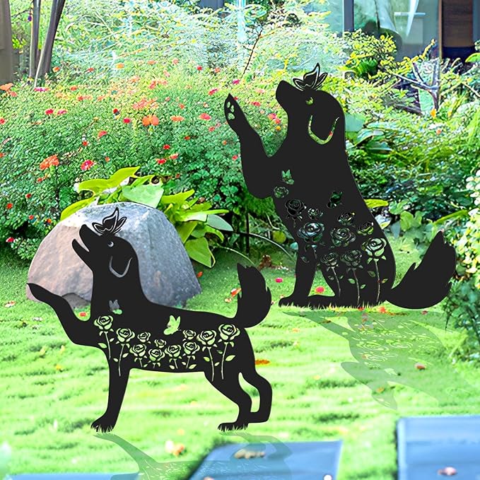 2 Pcs Black Dog Silhouette Cute Metal Dog Decor for Dog Lovers Decorative Garden Stakes for Yard Garden Lawn Outdoor Decorations (Dog)