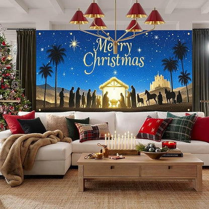 HOMETITUTE Christmas Garage Door Banner 13x6ft Nativity Scene Theme Backdrop Holiday Seasonal Decor Winter Door Cover Banners for Outside Garage Wall Covering for Party Garage Decorations