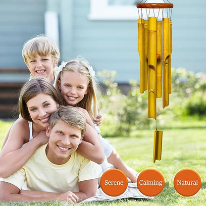 Bamboo Wind Chimes 38" 6 Pipes, Handcrafted Wooden Wind Chime Bring a Unique and Soothing Melody, Create a Zen Atmosphere for Outdoor Indoor Decor, Thanksgiving Day Gifts for Sympathy, Memorial