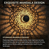 Decorative Solar Mandala Lights, Metal Solar Powered Waterproof Wall & Fence Lights for Garden, Patio, Backyard, Step & Post Decor with Mandala Design (2pcs,Colored Light)