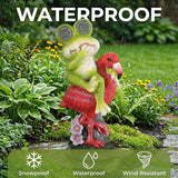 Solar Garden Decor Garden Statues Yard Art Frog Riding Flamingo Outdoor Funny Decoration for Lawn, Patio, Yard, Gardening Gifts for Women Mothers Day Gifts for Mom