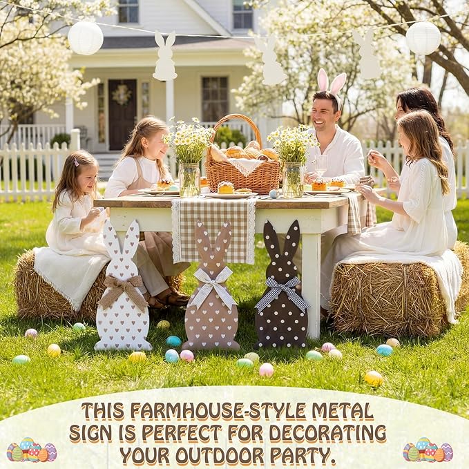 Frienda 3 Pack Metal Easter Bunny Yard Signs Outdoor Decoration 14inch Easter Decorative Garden Stakes Rustic Farmhouse Holiday Decor for Spring Home Pathway Walkway Front Yard Lawn Party Supplies