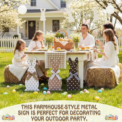 Frienda 3 Pack Metal Easter Bunny Yard Signs Outdoor Decoration 14inch Easter Decorative Garden Stakes Rustic Farmhouse Holiday Decor for Spring Home Pathway Walkway Front Yard Lawn Party Supplies