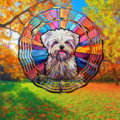 Maltese Dog Wind Spinner Pet Dog Memorial Gifts, Vibrant 3D Kinetic Aluminum Metal Yard Art, Loss of Dogs Sympathy Gifts, Hanging Outdoor Garden Decor, 8" Wind Sculptures for Patio, Porch (Maltese3)