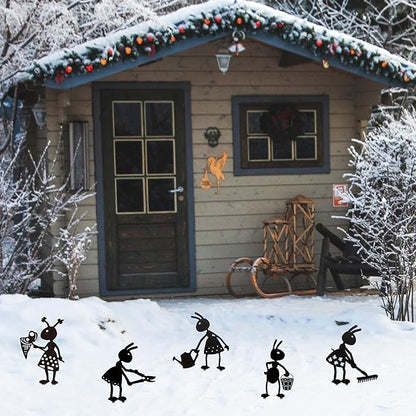 CUweipeng Metal Garden Stakes Decorative - 5Pcs Funny Working Farm Ant Garden Decor Black Metal Humor Art Yard Stake Animal Outdoor Decoration for Pathway Lawn Garden Backyard Birthday Gift Party #B