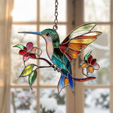 Hummingbird and Flowers Acrylic Suncatcher, Flower Suncatchers for Window Hangings, Stained Glass Effect Garden Decor, Gift for Mother's Day, Mom, Grandma, Wife, Women