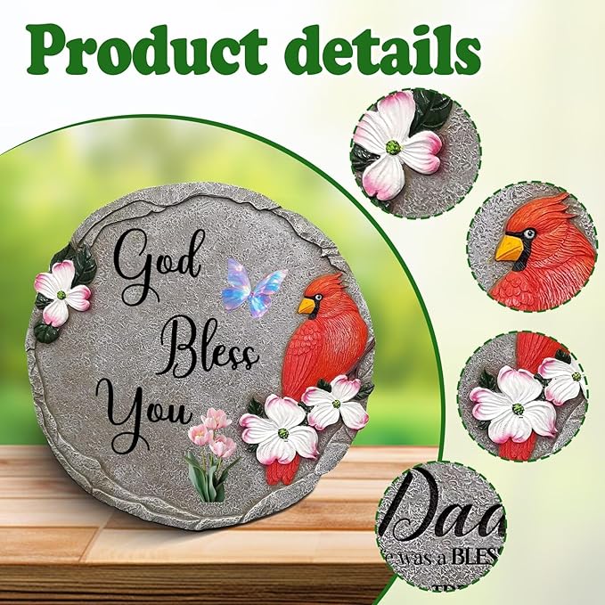 God Bless You-Resin Stepping Stone,Outdoor Garden Pathway Decoration,Round Red Hummingbird Decorative Stone for Garden,Walkway Sculpture Yard Art for Patio,Home Decor
