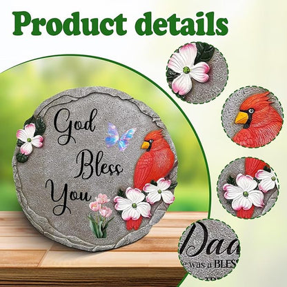 God Bless You-Resin Stepping Stone,Outdoor Garden Pathway Decoration,Round Red Hummingbird Decorative Stone for Garden,Walkway Sculpture Yard Art for Patio,Home Decor
