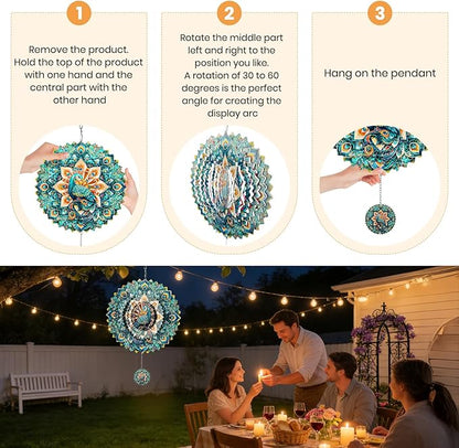 Wind Spinners Outdoor Peacock, 12 inch Laser Cut Metal Art Geometric Pattern Wind Spinners Hanging Kinetic for Yard, Garden, Patio, Outdoor - Craft Decor Birthday Gifts for Women, Men, Mom