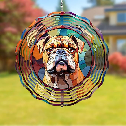 Bulldog Dog Wind Spinners Outdoor Dog Memorial Gifts, 3D Metal Kinetic Hanging Garden Wind Spinner, Spinner Decor, Wind Sculptures for Outdoor & Indoor, Window, Yard Decor (Bulldog 2)