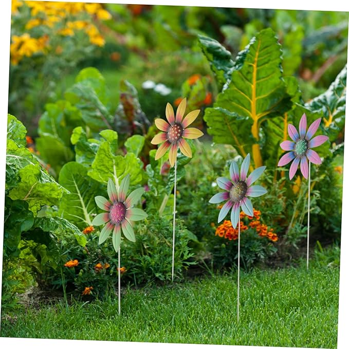 ULTECHNOVO 4pcs Metal Flower Garden Stakes Flower Decor for Lawn and Pathway Garden Insert Decor for Outdoor Patio Courtyard and Walkway