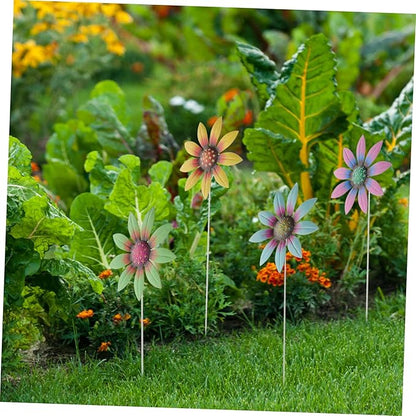 ULTECHNOVO 4pcs Metal Flower Garden Stakes Flower Decor for Lawn and Pathway Garden Insert Decor for Outdoor Patio Courtyard and Walkway
