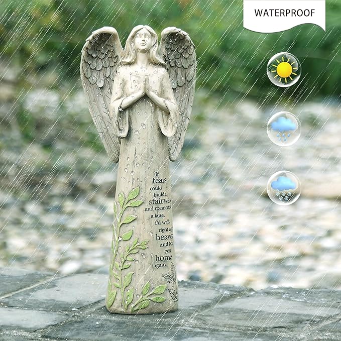 Topadorn Angel Statue Decoration for Garden, Lawn, Home & Patio, Standing Angel Memorial Resin Figurine Ornament, Waterproof Angel Antique Sculpture Stone, 13''H