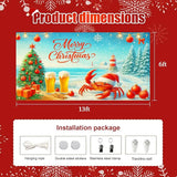 HOMETITUTE Christmas Garage Door Banner 13x6ft Coastal Crab Santa Holiday Decorations Red Lettering Snow Ocean Tree Beer Ornaments for Outdoor Xmas Party House Wall Yard Display