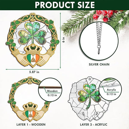 FLAGWIX St Patricks Day Decorations - Saint Patricks Day Decor Double Layered 6 inch Hanging Suncatcher - Irish Shamrock Celtic Cross Home Decoration, Gifts for Women Men, Gifts for Friends