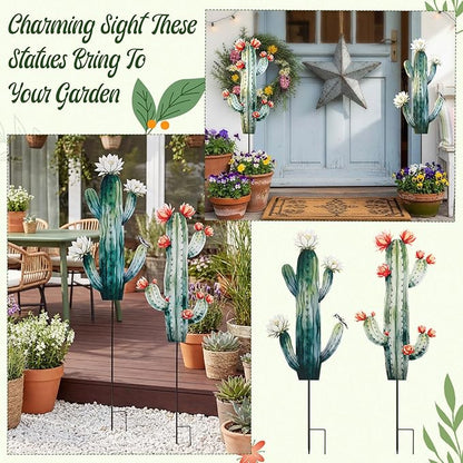2 Cactus Yard Stakes Signs Waterproof Metal Garden Statues for Indoor/Outdoor Yard Garden Events