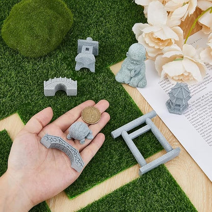 SUPERFINDINGS 7Pcs 7 Styles Mini Zen Garden Accessories Meditation Buddha Zen Garden Accessories Mini Landscape Ornament Stone Miniature Fish Tank Terrarium Bonsai Decorations