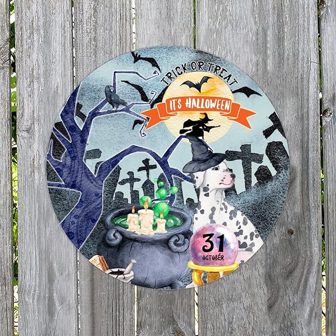 Retro Metal Sign 12"x12",Happy Halloween Scary Night Grave Witch Bats Trick Or Treat Dog Aluminum Tin Metal Sign for Home Living Room Bedroom Garden Farm Patio Decor Wall Art Poster