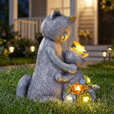 Candieslife Solar Garden Statues Loving Cat Figurine Lights for Outside, Yard Decorations Outdoor, Garden Decor Unique Mothers Day Birthday Housewarming Gifts for Mom, Women, Lover