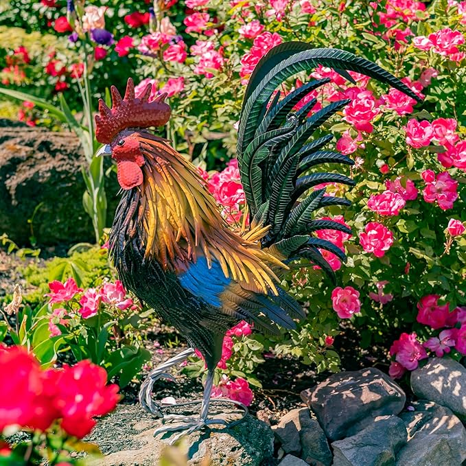 Zaer Ltd. 2.3 Ft. Tall Fancy Ornate Metal Rooster Statue Decorations (Hugo)