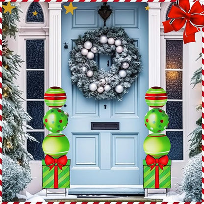 Yookeer 2 Pcs Large Candy Christmas Metal Yard Stakes Signs 29.9 Inch Lime Green Lollipop Peppermint Christmas Outdoor Decorations Lawn Signs with Stakes Colorful Xmas Decor for Front Door Garden