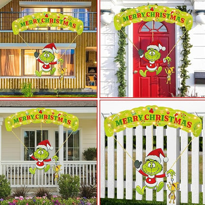Outdoor Christmas Home Decorations, 7Pcs Lights Up Christmas Parachute Signs Decor, Cute Xmas Hanging Ornament with LED String Lights for Yard, Door, Christmas Tree Decoration