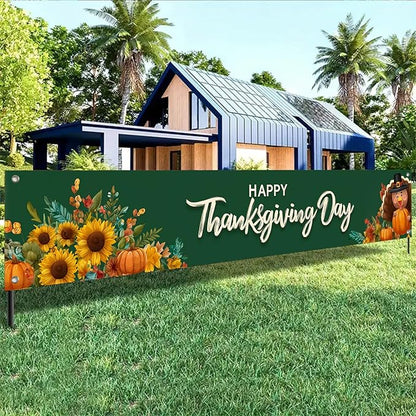 BlissYard Thanksgiving Banner Happy Thanksgiving Day Backdrop Sunflowers Pumpkins Turkey 118x20 inches Autumn Harvest Decor Party Supplies Wall Hanging Banner Photo Backdrop Decor