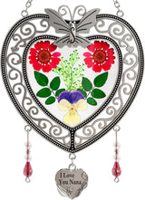KY&BOSAM Heart Suncatchers I Love You Nana Tree of Life Stained Glass Panels Hangings for Windows Wind Chime Home Garden Outside Decor with Pressed Real Flower Heart in Glass Birthday Gifts for Women