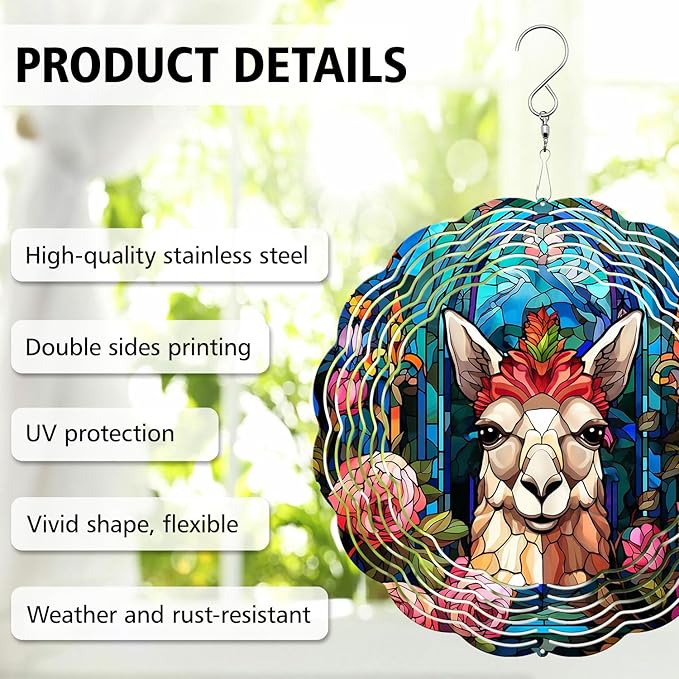 Llama Wind Spinner, Llama Stained Glass Wind Spinner, Wind Sculpture Llama Wind Spinners for Garden Patio Yard Decor