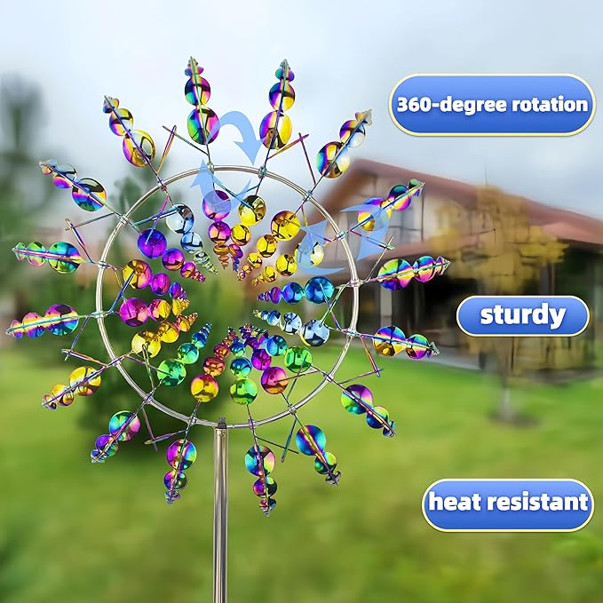Outdoor Metal Wind Spinner for Yard and Garden,Shirem Magical Metal Windmill for Backyards,Wind Kinetic Sculpture,Wind Spinners Outdoor Clearance,Shirem Wind Spinner,12 inches *36 inches, Colorful