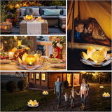 Huaxu Solar Lights Outdoor Garden Decorative Art Metal Lotus Cracked Glass Ball Waterproof Decorations for Pathway Lawn Patio Yard Ground Tabletop Gifts