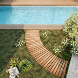6FT Curved Wooden Garden Pathway Walkway Outdoor Roll Out Decorative Garden Non-Slip Patio Path Decorative Boardwalk Outdoor Road Floor for Backyard Beach Wedding Party