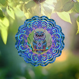 Wind Spinner Mandala 12 inch 3D Stainless Steel Laser Cut Metal Art Geometric Pattern Hanging Wind Spinner (owl)