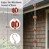 Topadorn 8.5 FT Metal Lotus Rain Chain with 11 Tulip Shaped Copper Cups for Outdoor Home Garden Decor Replacement for Gutter Downspouts, Divert Water and Home Display